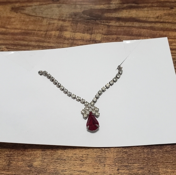 3/$15 silver tone necklace with ruby red gem - Picture 1 of 5